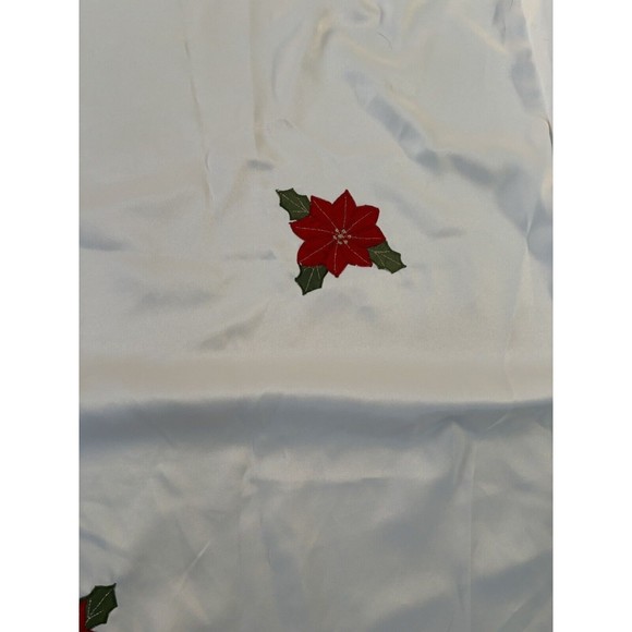 Poinsettia Scalloped Embroidered Tablecloth 80”x56” - Picture 3 of 3